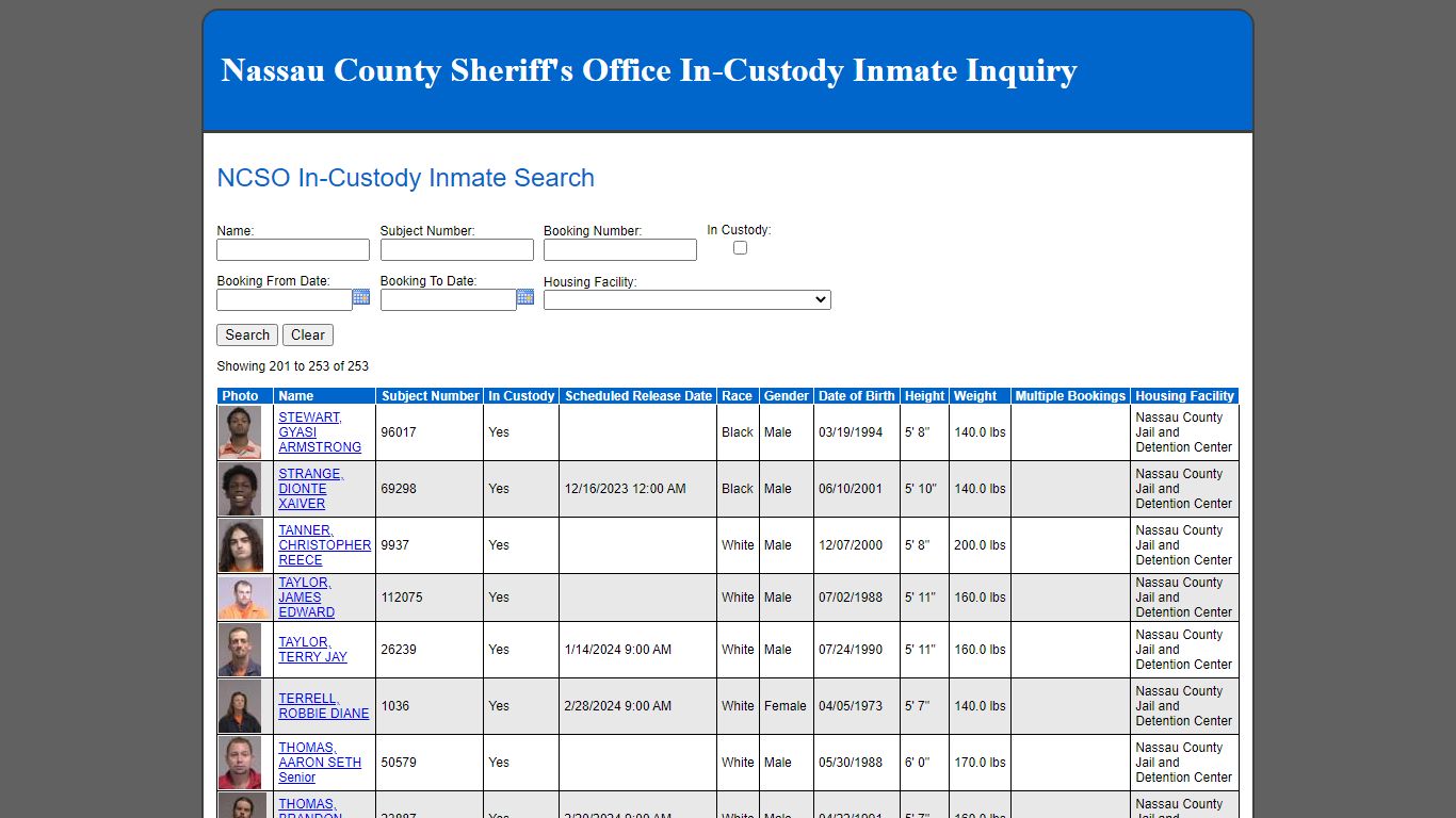 NCSO In-Custody Inmate Search